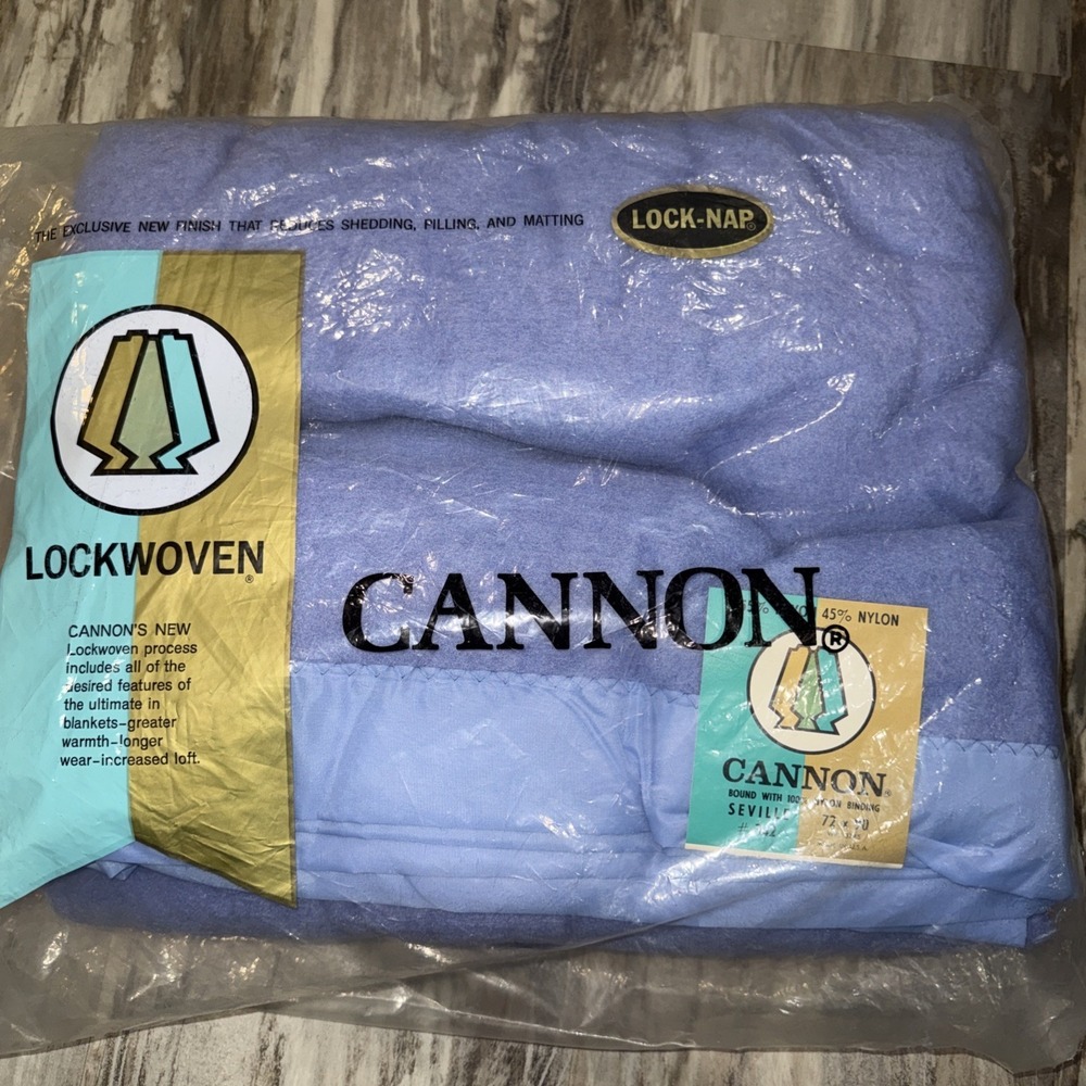 Vtg NOS Cannon Lockwoven Rayon Nylon Periwinkle Blue Blanket 72 x 90 USA